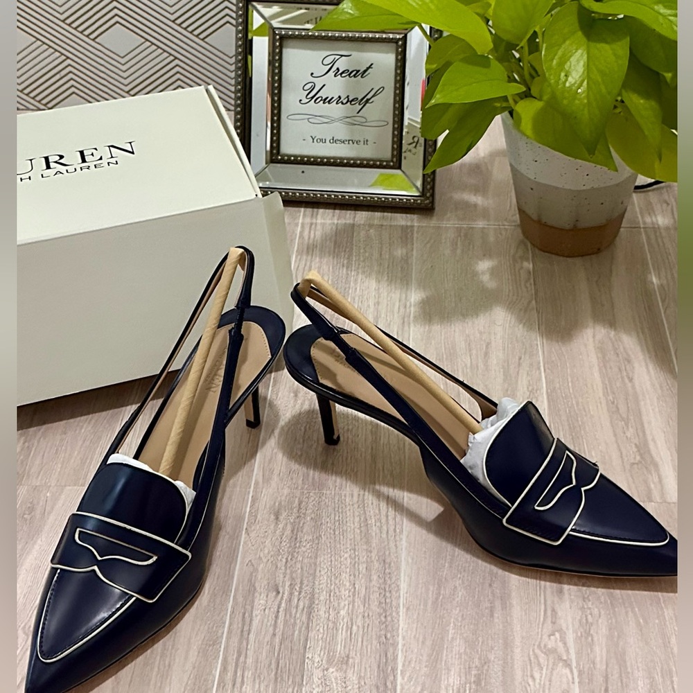 NIB Ralph Lauren Khloe Leather Slingback Loafer Pumps - Picture 7 of 9